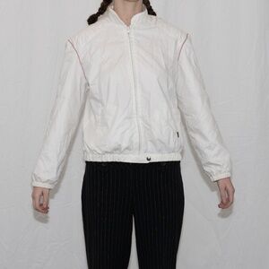 Vintage 90s white windbreaker with pink trim size 11/12 clique by john heckler